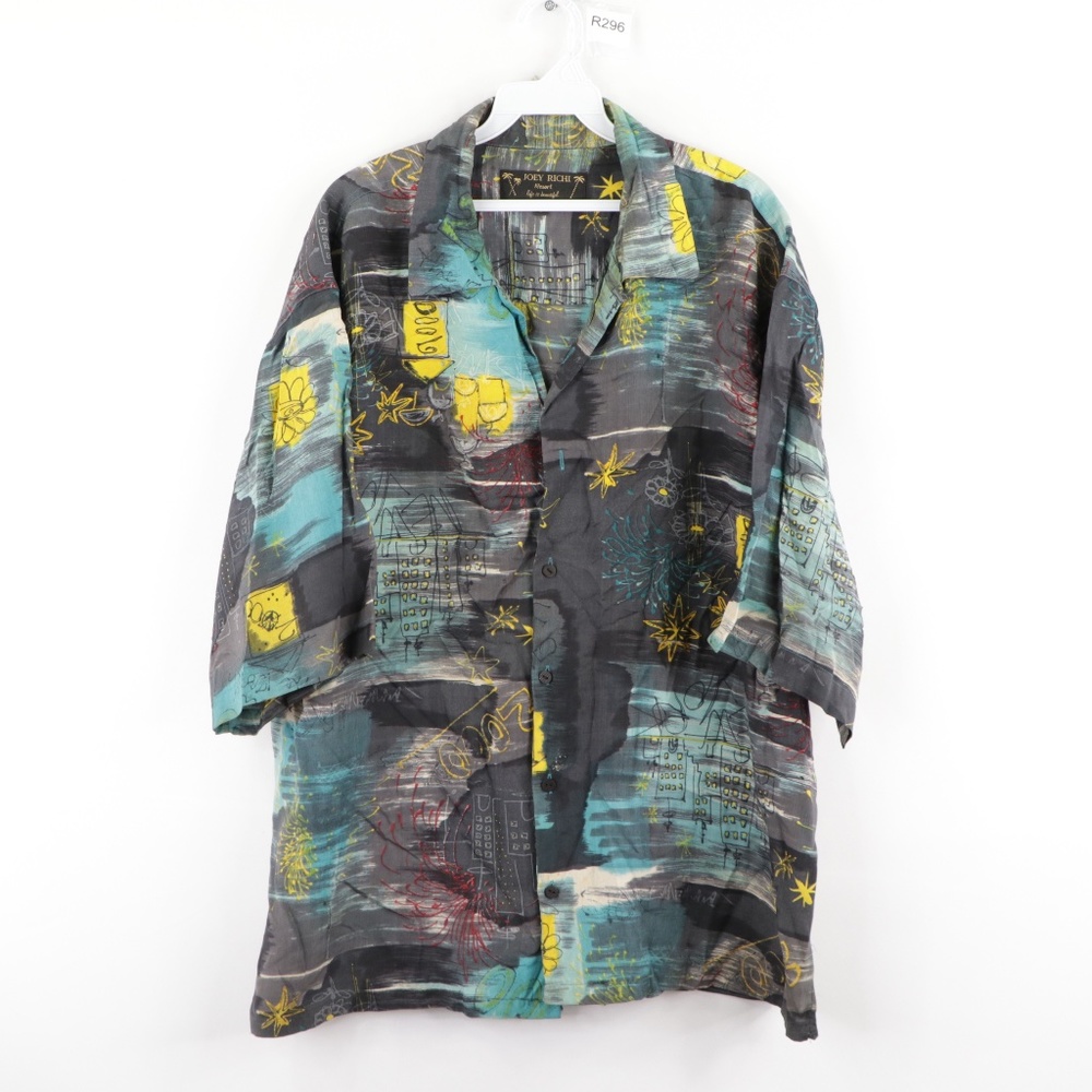 Joey Richi Mens Large Abstract Hawaiian Shirt Silk